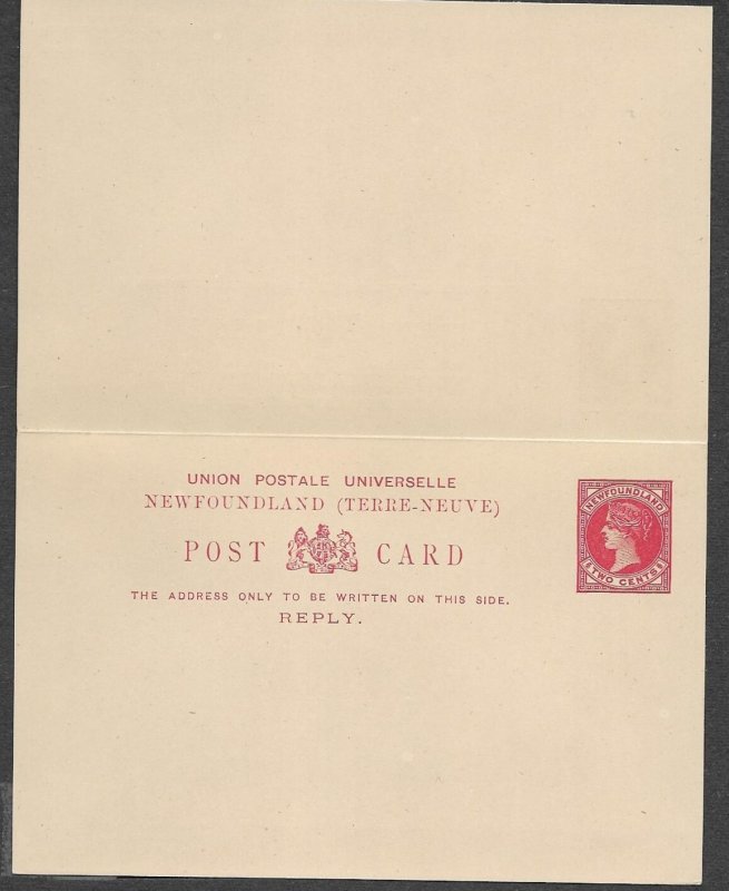 CANADA/NEWFOUNDLAND-1898 UPU POSTCARD, H&G#6, VF, MINT WITH REPLY.