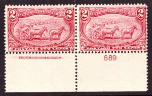 US 286 2c Trans-Mississippi Mint Plate #689 Bottom Pair F-VF OG LH/NH SCV $110