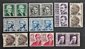 US #1297-1305c Coil Pairs Prominent Americans issues of 1967-1981