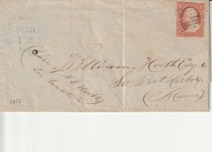 US 10A 3c Orange Brown on Folded Letter Narraguagus ME CDS, DPO 1794-1870 S-1