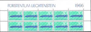 Liechtenstein MNH Block of 10 issued 1966 # 408  Fish