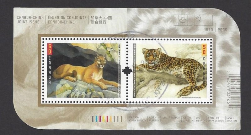 Canada #2123b Used souvenir sheet, wild cats, issued 2005