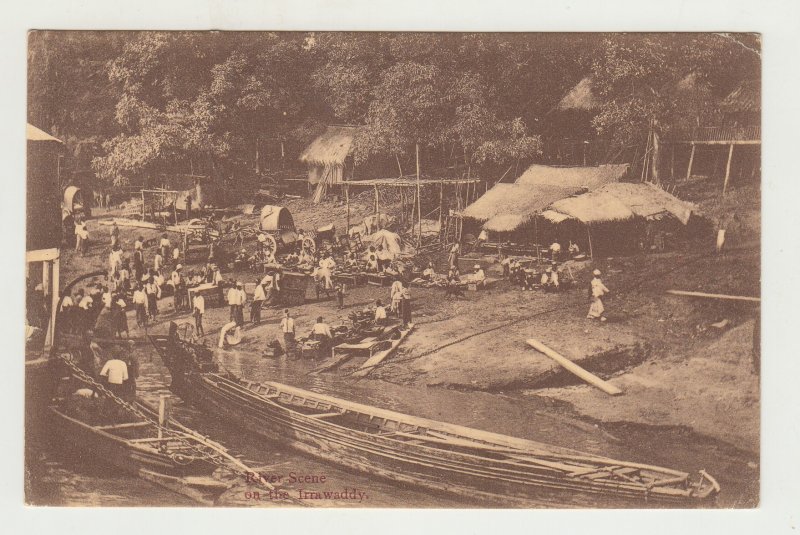 Z6419 J L stamp old rangoon burma postcard irrawaddy river village view to egypt
