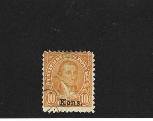 United States Scott 668 10-cent Kans. ovpt used