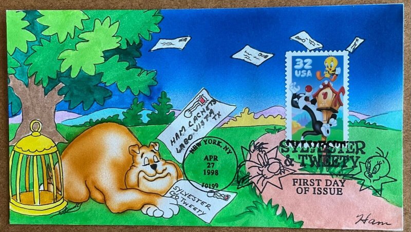 3204 Ham Hand Painted cachet Sylvester & Tweety Bird FDC 1998 #39 of 119