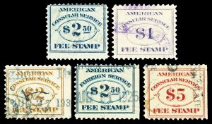 Scott RK5, RK16-RK19 $1.00-$5.00 Consular Service Revenues Used F-VF Cat $13.35