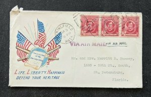 1941 Patriotic Airmail Cover Springfield Massachusetts to St Petersburg FL