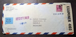 1942 Registered USA Airmail Cover Long Island NY to Zurich Switzerland