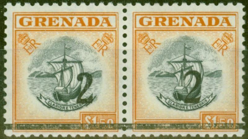 Grenada 1965 2 on $1.50 Black & Orange Setting A & B in a V.F Mtd Mint Pair 