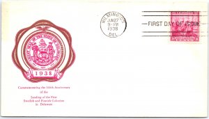 US FIRST DAY COVER 300th ANNIVERSARY OF THE LANDING OF THE SWEDES AND FINNS 1938