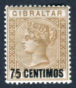 Gibraltar 1889 QV. 75c on 1s bistre. Mint. LH. SG21.