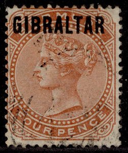 GIBRALTAR QV SG5, 4d orange brown, USED. Cat £110.