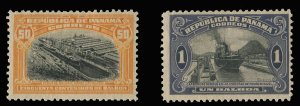 Panama #218-219 Cat$70, 1920 50c orange and black and 1b deep violet and blac...