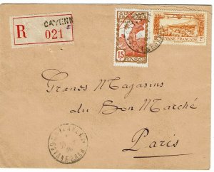 French Guiana 1938 Cayenne cancel on registered cover to France