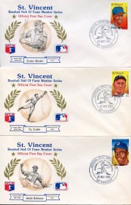 ST. VINCENT 1982 BASEBALL HALL OF FAME MEMBER SERIES SET OF TWELVE ON FDCs