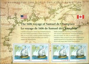 US 2006 SAMUEL de CHAMPLAIN Sheet; 39 Cents, MNH Sc 4074; Canada Joint Issue