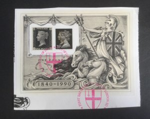 GB 1990 Penny Black 150th anniversary Used MS1501. Ex FDC on paper.