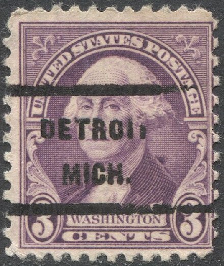 US Sc 720 Used 3c Washington, ERROR - Deformed DETROIT / MICH.  Precancel F-VF