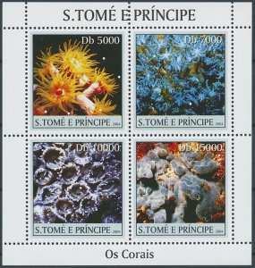 Sao Tome & Principe 2004 MNH Corals Stamps Marine Animals 4v M/S