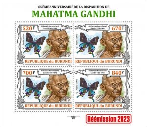 BURUNDI - 2023 - Mahatma Gandhi - Perf 4v Sheet - Mint Never Hinged