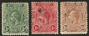 St. Vincent 118-120, used, some short perfs on 119.  1921-32.  (S1204)