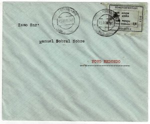 Angola 1946 Novo Redondo cancel on cover, provisional airmail, Sanabria 12