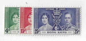 Hong Kong Sc #151-153 set of 3 '37 Coronation OG VF