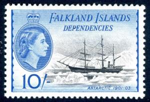 FALKLAND ISLANDS DEPENDENCIES-1954-62 10/- Black & Blue Sg G39  LIGHTLY M/M