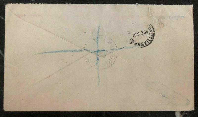 1938 Port Moresby Papua New Guinea Registered Airmail Cover To London England