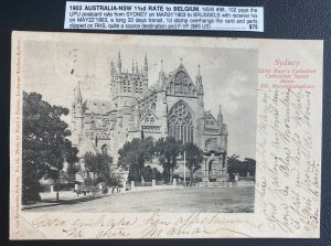 1903 Sydney Australia RPPC Postcard Cover To Bruxelles Belgium St Mary’s Cathedr