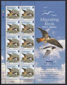 Alderney 2002 MNH Sc #185 Sheet of 10 22p Hobby Raptors Migrating Birds