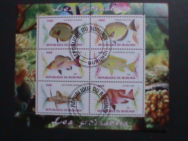 ​BURUNDI-2009- COLORFUL LOVELY BEAUTIFUL TROPICAL FISHES CTO SHEET VF-NO.2