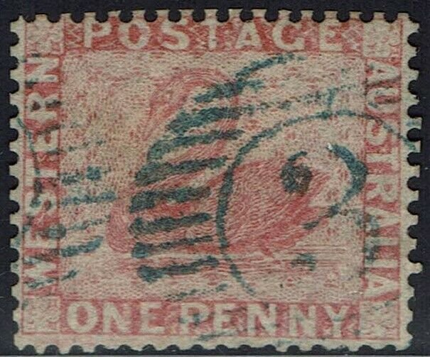 WESTERN AUSTRALIA 1861 SWAN 1D WMK SWAN PERF 14 USED