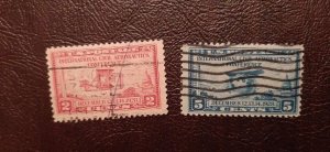 US Scott # 649, 650; 2c, 5c Aeronautical Conf. 1928; used; F/VF centering