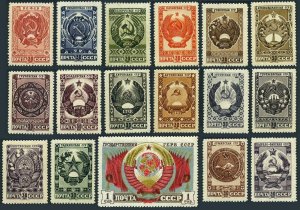Russia 1104-1120,MNH.Michel 1192-1108. Arms of Soviet Union,Republics,1947.