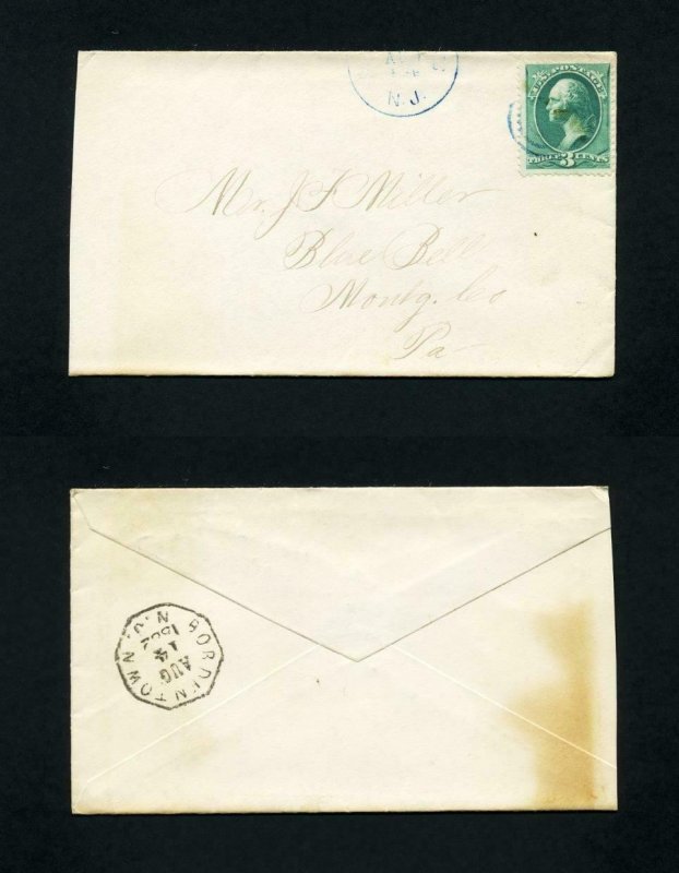 Cover from Crosswicks, New Jersey to Blue Bell, Pennsylvania dated 8-14-1882