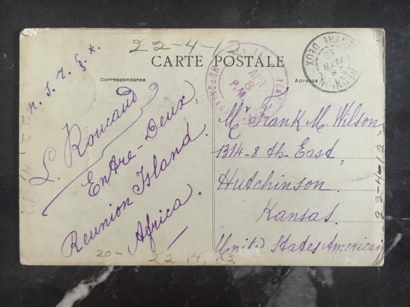 1912 Entre Deux Reunion Real Picture Postcard Cover to Kansas Usa St Pierre Chur