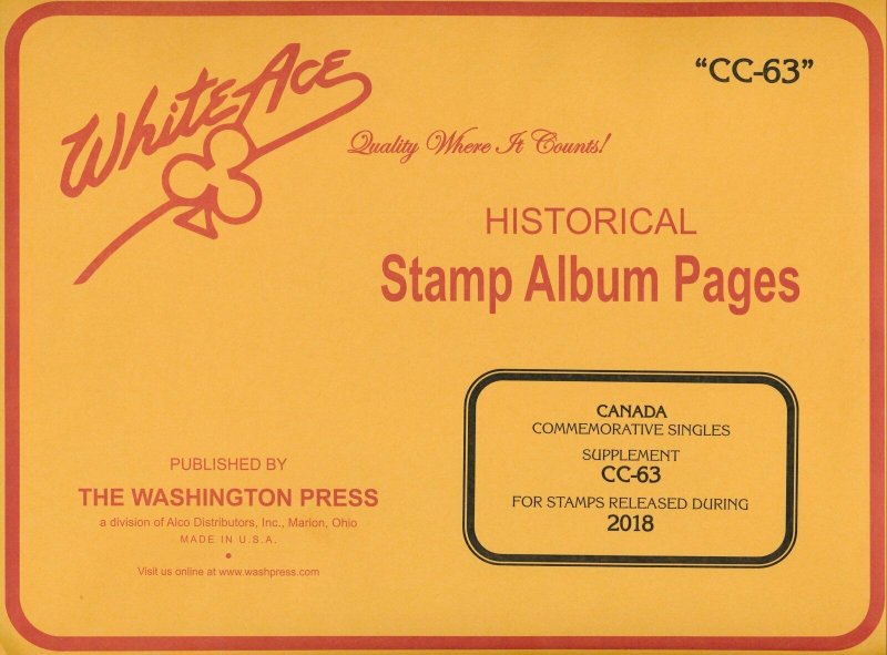 WHITE ACE 2018 Canada Commemorative Singles Stamp Album Supplement Pages CC-63