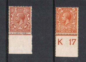 Great Britan 1912 KGV SG 362,366 margin MNH