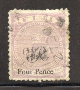 Fiji Scott 38 UHR - 1877 4p on 3p Crown Overprinted - SCV $27.50