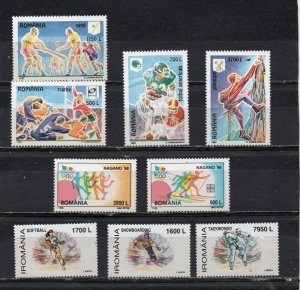 ROMANIA 1997-1999 SPORTS SET OF 9 STAMPS MNH