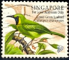 Song Bird, Lesser Green Leafbird, Singapore SC#834 used