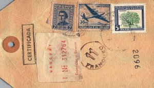 Uruguay Parcel tag registered air mail high rate #621 Tree Ombu very unusual