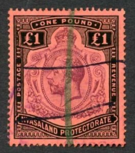 Nyasaland SG98 One Pound wmk crown CA fiscal used (corner crease)