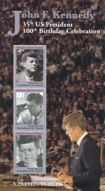 Union Island Gren St Vincent 2017 MNH JFK John F Kennedy 100th 3v M/S I Stamps 