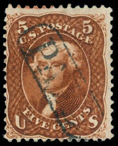 MOMEN: US STAMPS #75 RICH RED BROWN COLOR USED PAID CANCEL SOUND