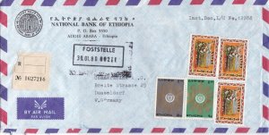 Ethiopia 1980 Nat Bank Ethiopia Airmail Regd to Germany Multi Stamps Cover 29954