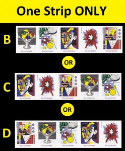 US 5793a-5797a 5797c Roy Lichtenstein imperf NDC strip (5 stamps) MNH 2023 