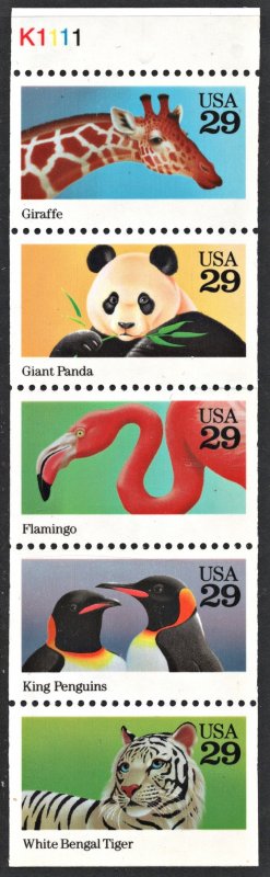 SC#2709a 29¢ Wild Animals Booklet Pane of Five: With Tab (1992) MNH