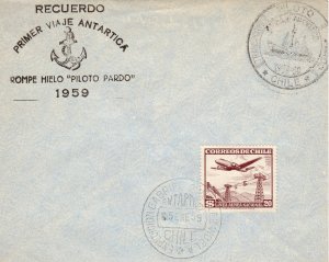 Chile 1959 First Travel Antarctica Rompe Hielo Piloto Pardo Cover Postal History